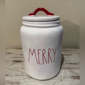 Rae Dunn Large Red Letters MERRY Canister with Red Lid Handle